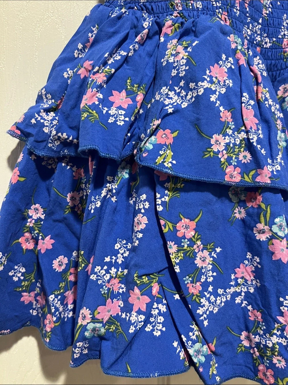 Girls Katie J Emerson Blue Floral Ruffle Skirted Dress with Tie Straps size L